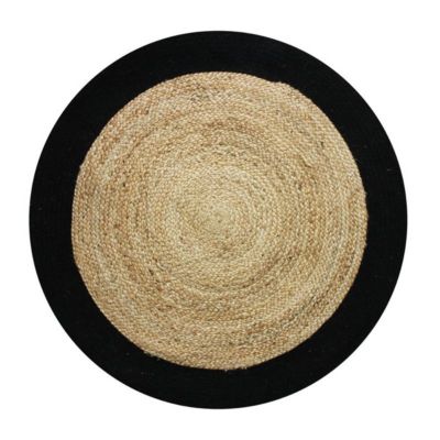 Tapis rond en jute et coton bande noire diam.120