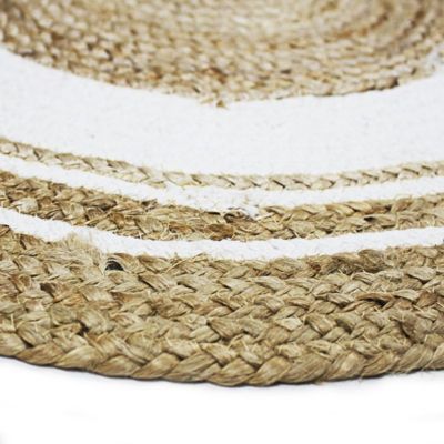 Tapis rond en jute et coton cercle blanc diam.70