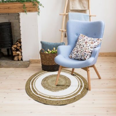 Tapis rond en jute et coton cercle blanc diam.70