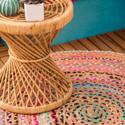 Tapis rond en jute et tissu multicouleur ø120 cm