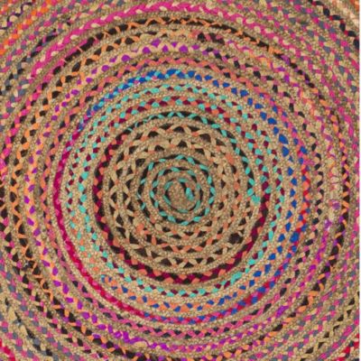Tapis rond en jute et tissu multicouleur ø120 cm