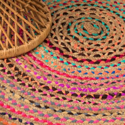 Tapis rond en jute et tissu multicouleur ø120 cm