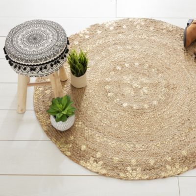 Tapis rond en jute Gold Shine (Diam.115 cm - Jaune soleil)