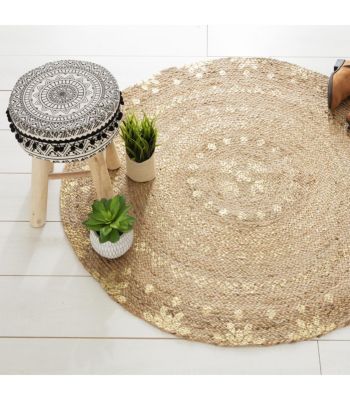 Tapis rond en jute Gold Shine (Diam.115 cm - Jaune soleil)