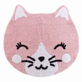 Tapis Rond Enfant Déco "Chaton" 90cm Rose