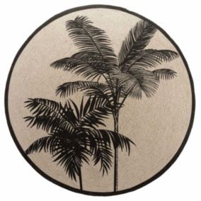 Tapis Rond Imprimé "Tropic Nature" 120cm Naturel