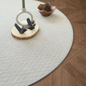 Tapis rond intérieur / extérieur - Timika blanc craie - Galon gris - 120 cm