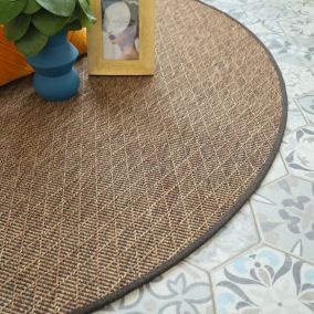 Tapis rond intérieur / extérieur - Timika marron camel - Galon marron - 120 cm