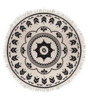 Tapis Rond Noir et Blanc en Coton D 120 cm