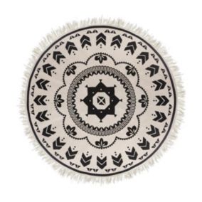 Tapis Rond Noir et Blanc en Coton D 120 cm