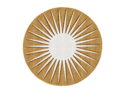 Tapis rond soleil en relief - D.200 cm - Moutarde et blanc - LUMINIO