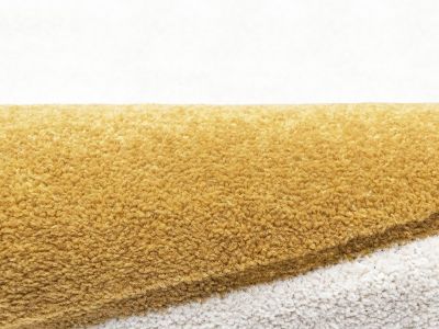 Tapis rond soleil en relief - D.200 cm - Moutarde et blanc - LUMINIO