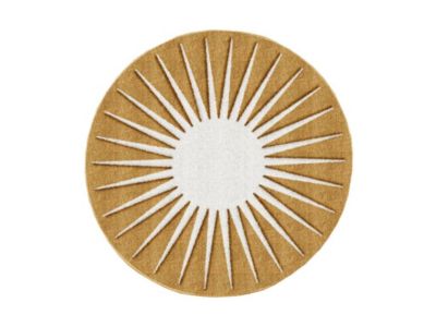 Tapis rond soleil en relief - D.200 cm - Moutarde et blanc - LUMINIO