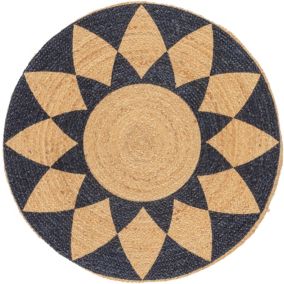 Tapis rond Tonga rosace noir et beige Ø120 Balta