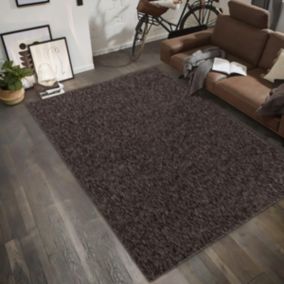 tapis salle de réception 280x370 tissé marron rectangle motif uni SAKRDA