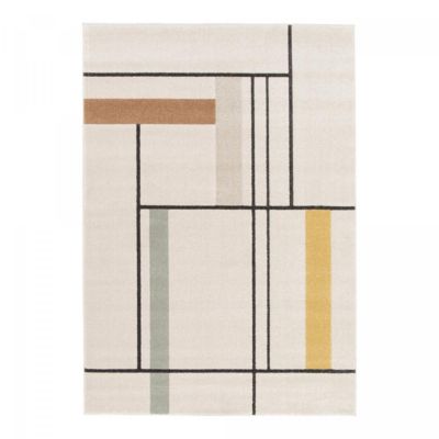 tapis salle à manger 160x230 tissé beige et jaune motif géométrique