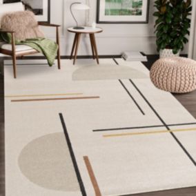 tapis salle à manger 160x230 tissé beige et jaune motif géométrique