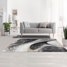 tapis salle à manger 200x290 tissé jaune et gris rectangle motif géométrique