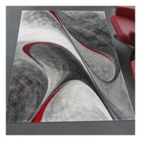 tapis salle à manger 240x340 tissé rouge et gris rectangle motif géométrique