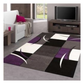 tapis salle à manger 280x380 tissé violet rectangle motif damier COMMA