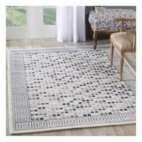 tapis salon 120x160 tissé bleu rectangle motif géométrique BERIM