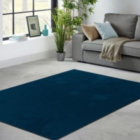 tapis salon 120x170 tissé bleu foncé rectangle motif uni DELIGHTA