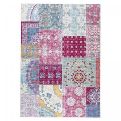 tapis salon 120x170 tissé crème et rose rectangle motif géométrique VIVACE 10