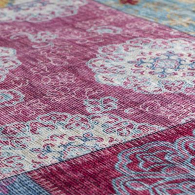 tapis salon 120x170 tissé crème et rose rectangle motif géométrique VIVACE 10