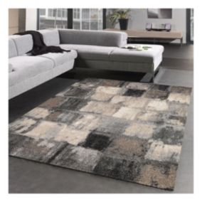 tapis salon 120x170 tissé gris rectangle motif géométrique CALEGANT