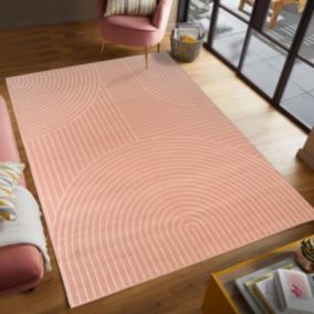 tapis salon 120x170 tissé rose rectangle motif géométrique ARCROL