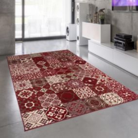 tapis salon 140x200 tissé rouge rectangle AF1 FAIAN