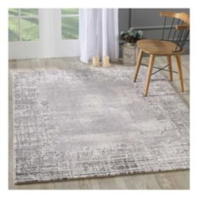 tapis salon 160x220 tissé gris clair rectangle motif géométrique RAMAS