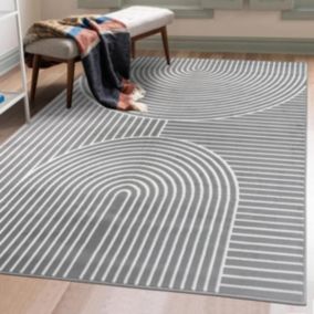 tapis salon 160x225 tissé gris rectangle motif géométrique ARCRIL