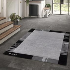 tapis salon 160x225 tissé noir et gris rectangle motif géométrique SILHOUET 4