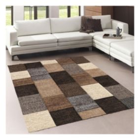 tapis salon 160x230 tissé marron rectangle motif géométrique BELO 12