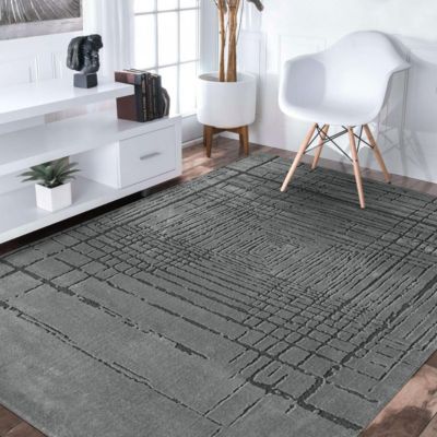 tapis salon 190x290 tissé gris et noir rectangle motif géométrique PRATO