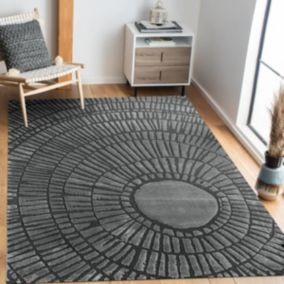 tapis salon 190x290 tissé gris et noir rectangle motif géométrique TOSCANA