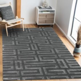 tapis salon 190x290 tissé gris rectangle motif géométrique CONRAD