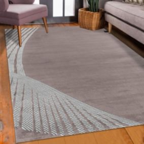 tapis salon 190x290 tissé rose et gris rectangle motif géométrique OBEROI