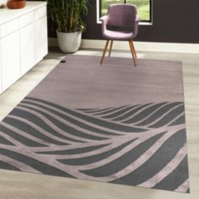 tapis salon 190x290 tissé rose et gris rectangle motif géométrique PALM