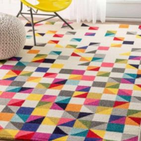 tapis salon 200x290 tissé multicolore rectangle motif géométrique BOUTIK