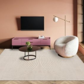 Tapis salon DEMILU 120x160 cm Beige - Tapis Chambre doux et soyeux