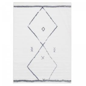 Tapis salon et chambre tissé motif berbère FLONTA 1, écru, bleu