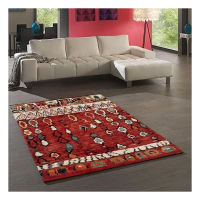 Tapis salon et chambre tissé motif berbère MO 75, rouge