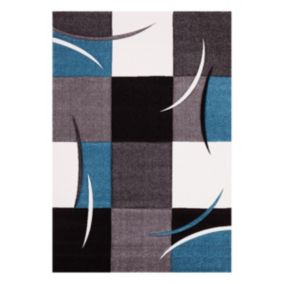 Tapis salon et chambre tissé motif damier COMMA, bleu
