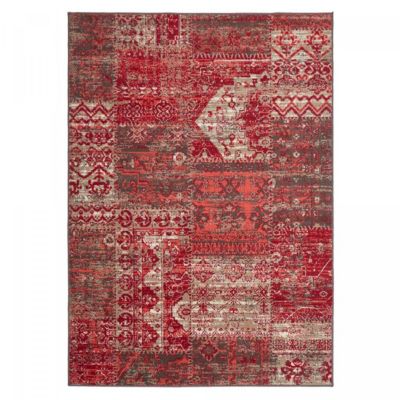 Tapis salon et chambre tissé motif ethnique LYN1, rouge