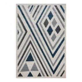 Tapis salon et chambre tissé motif ethnique SOLGA A, noir, gris, creme
