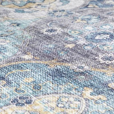 Tapis salon et chambre tissé motif ethnique VIVACE 5, argent, gris, bleu