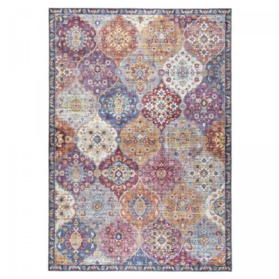 Tapis salon et chambre tissé motif ethnique VIVACE 5, violet, gris, rose