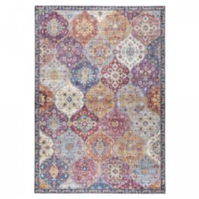 Tapis salon et chambre tissé motif ethnique VIVACE 5, violet, gris, rose